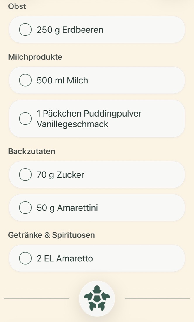 Fajo Einkaufsliste mit automatisch gruppierten Zutaten aus einem Foto